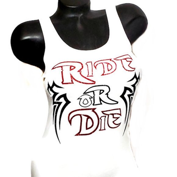 Ride or Die White Fitted Racerback Tank. - Picture 1 of 4